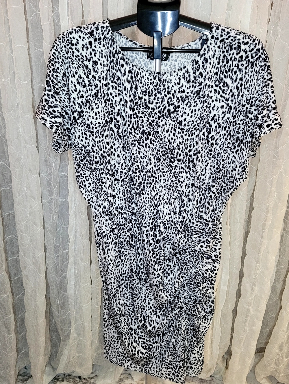 Everlily Black & White monochrome Leopard Animal Print Adjustable Length Dress L